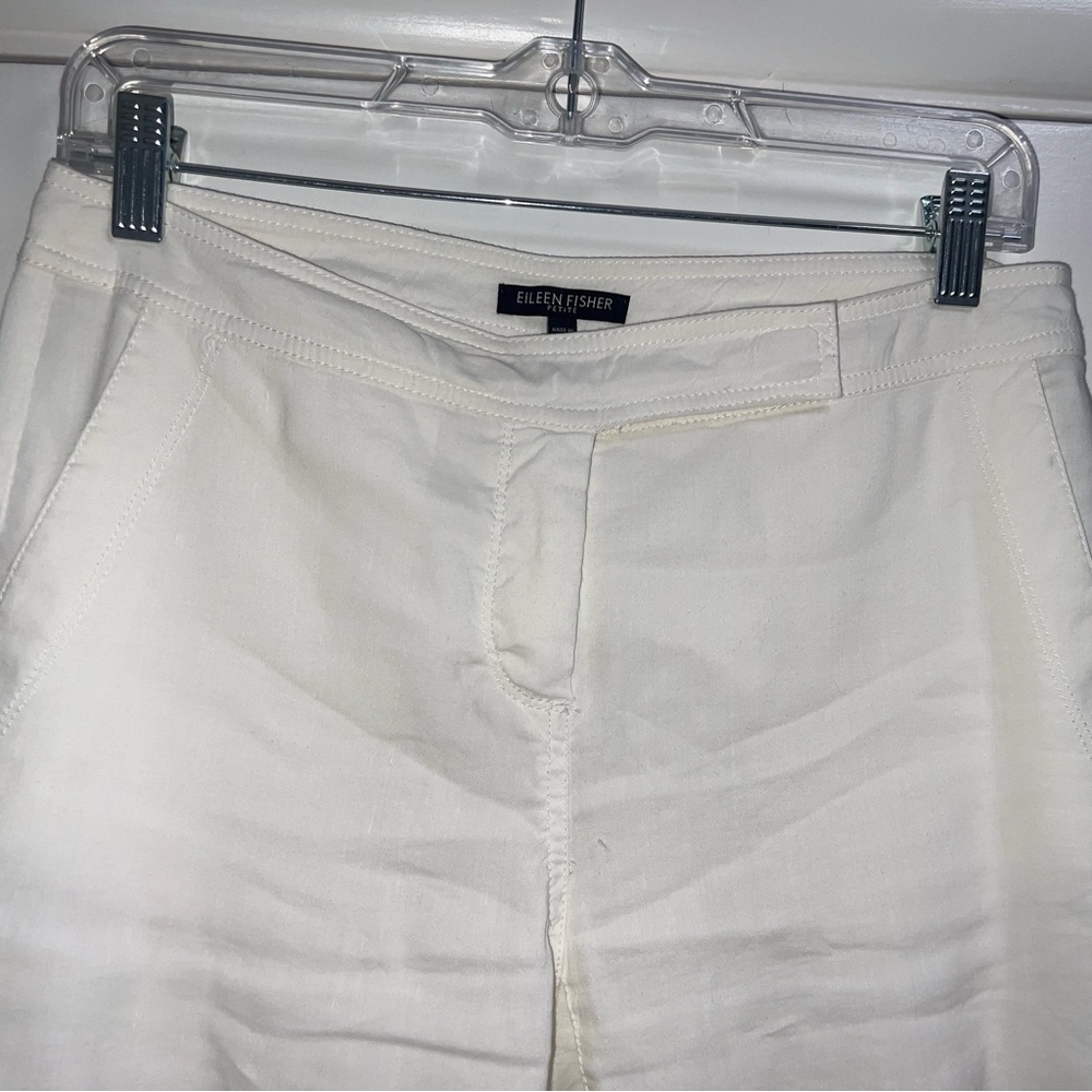 Eileen Fisher White Linen Spandex Pants Women’s SIZE 4 PETITE Straight Leg